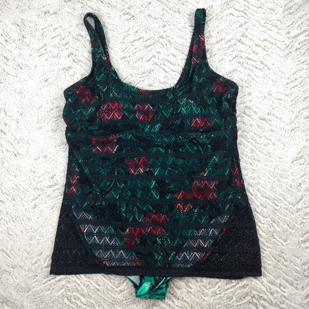 JCPenney BOUTiQUE 3X Black Net Floral Swimsuit with Coverage
